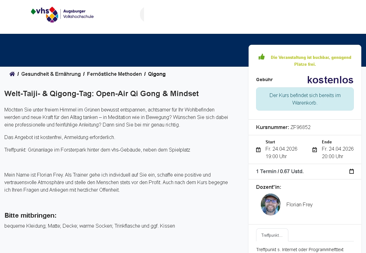 Welt-Taiji- & Qigong-Tag: Open-Air Qi Gong & Mindset